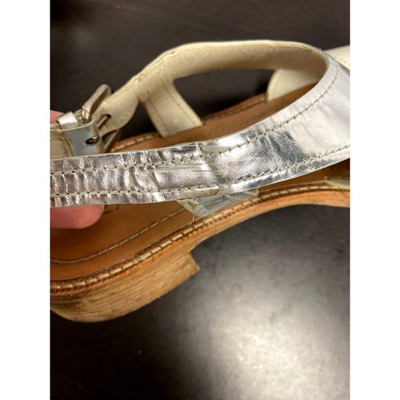 PRADA White Leather Metallic Silver Slingback Sandals Women's Size 40 Open Toe - Picture 6 of 11
